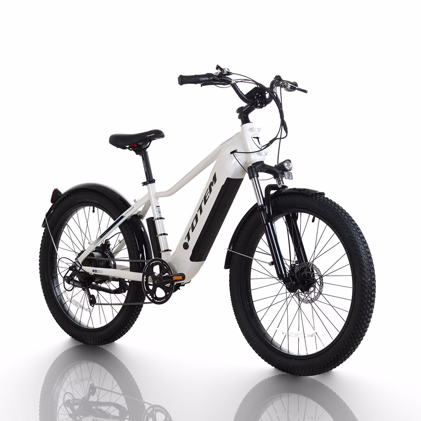 Totem RANGER 750W Electric Bicycle for Adults, 26"*3.0 Fat Tire Electric Bike, 48V 15Ah Removable Battery, Shimano 7-Speed Gears Ebike, White