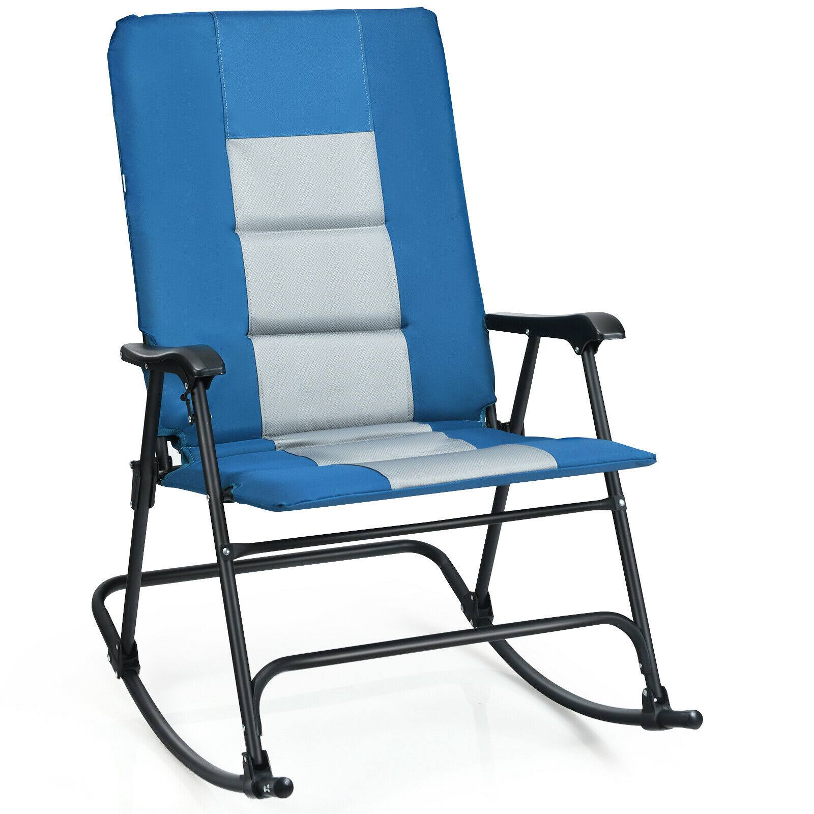 Goplus Foldable Rocking Padded Chair Portable Camping Chair with BACKREST Armrest Blue