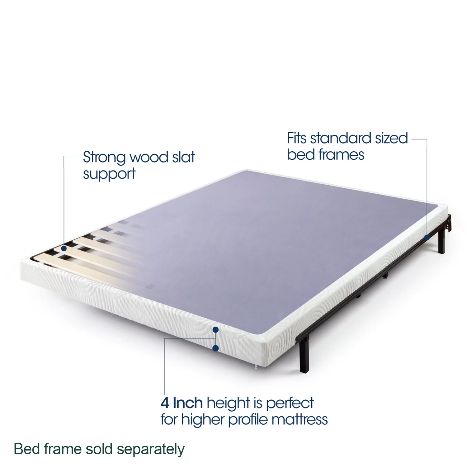 Zinus 4" Metal Box Spring with Wood Slats, Mattress Foundation, King