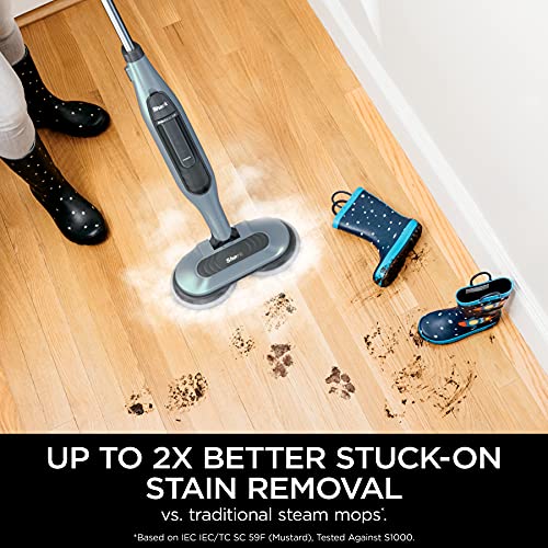 Shark S7000AMZ Steam Mop, Steam & Scrub All-in-One Scrubbing and Sanitizing, Designed for Hard Floors, with 6 Dirt Grip Soft Scrub Washable Pads & 2 Steam Modes, Pure Water Blue