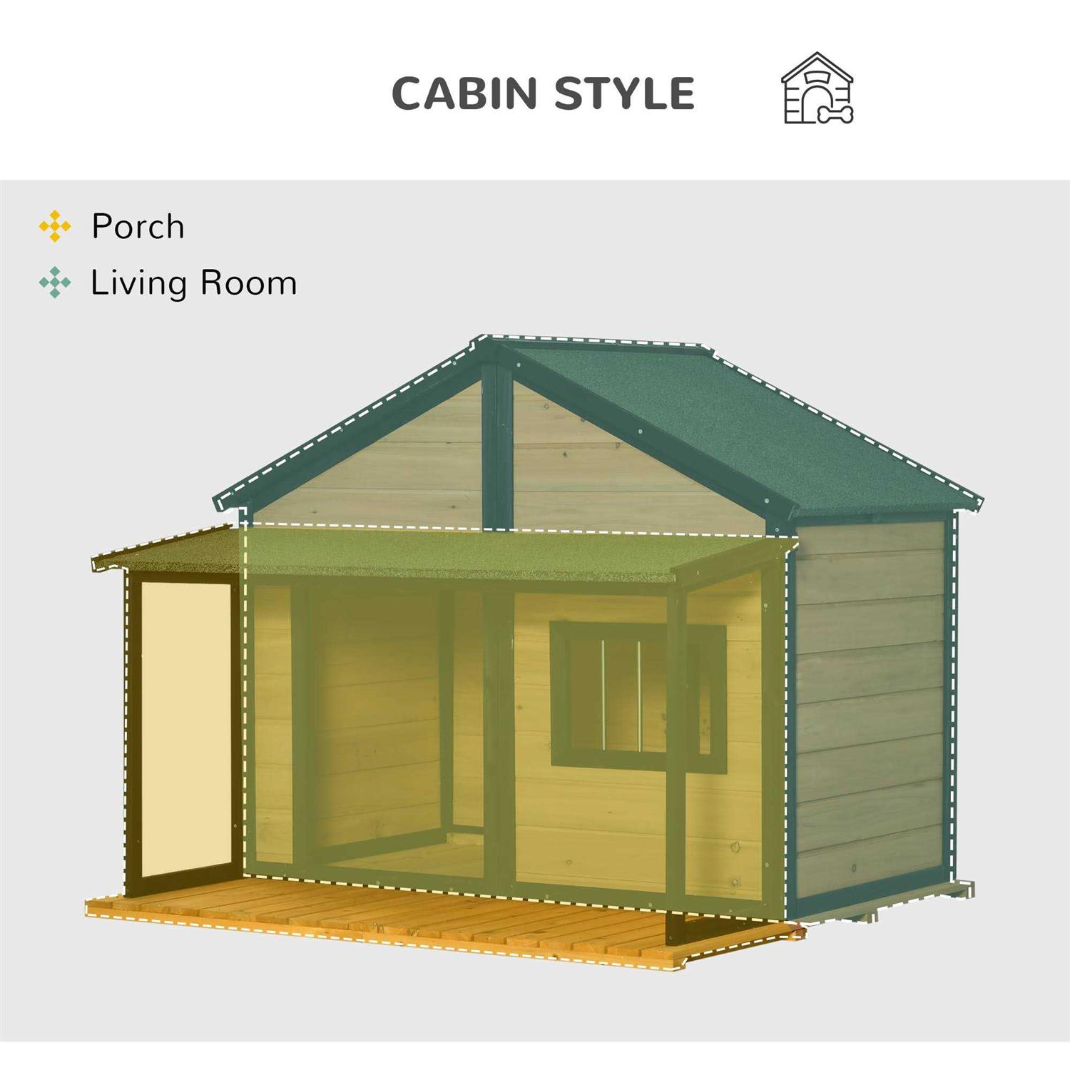 PawHut Outdoor Dog House Cabin Style Wooden Raised Pet Kennel with Asphalt Roof - Pet Supplies online store