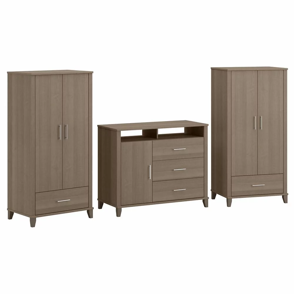 Somerset Armoire Cabinets & Dresser TV Stand in Ash Gray - Engineered Wood