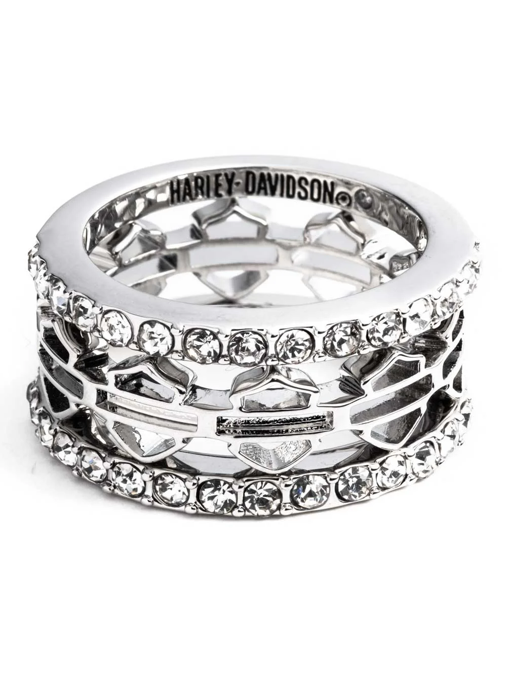 Harley-Davidson Women's Set of 3 Pave Bar & Shield Logo Stackable Rings (7), Harley Davidson - Curated Treasures Market