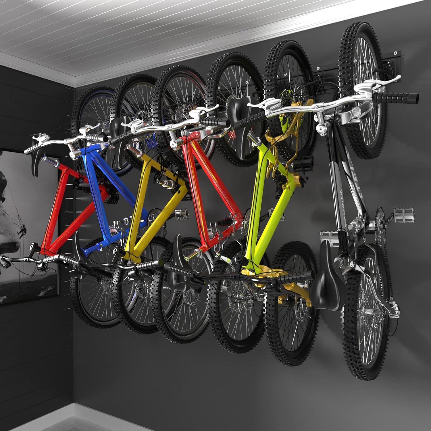 Yorkmills Bike Rack Garage Bike Storage Rack Wall Mount Garage Organizers Vertical Bicycles Hanger for 6 Bicycles with Adjustable Bike Hooks for Home Indoor Up to 500lbs(6 bike hooks+5 helmet hooks) Pack of 2