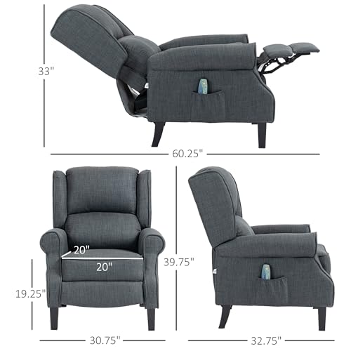 HOMCOM Vibration Massage Recliner Chair for Living Room with Heat, Wingback Single Sofa, Modern Suede Fabric Push Back Reclining Chair with Footrest, Side Pocket, Black
