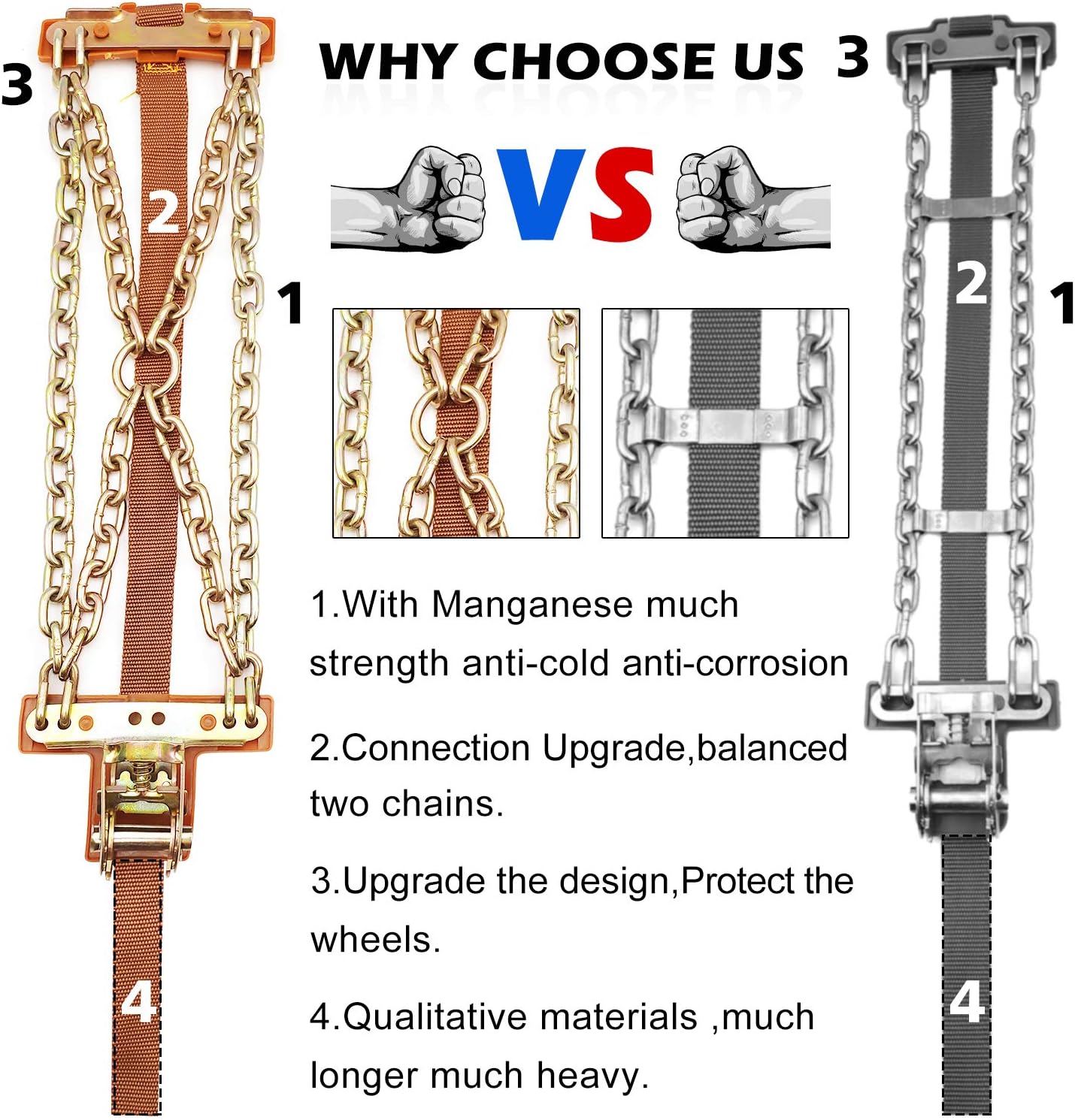 Tire Chains, Snow Chains 12 pcs for Trucks Suvs, Cars, Sedan, Family Automobiles with Update Adjustable Lock for Ice, Snow,Mud,Sand,Applicable Tire Width 225-285 mm /8.8-11.3in