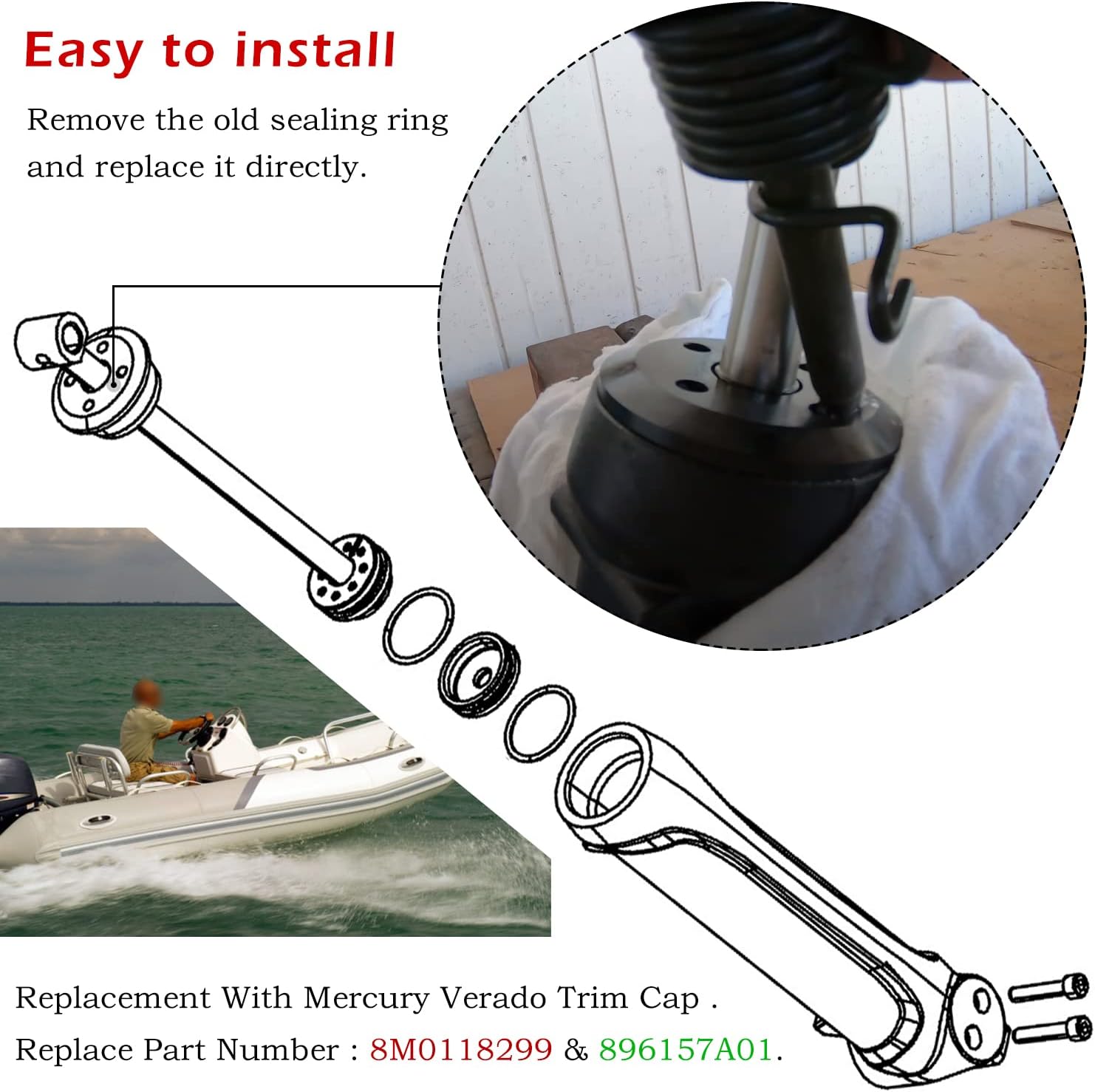 Black Outboard Verado Trim Cap For Mercury Outboard 8M0118299 896157A01 6-Cylinder. 200HP 225HP 250HP 275HP 300HP
