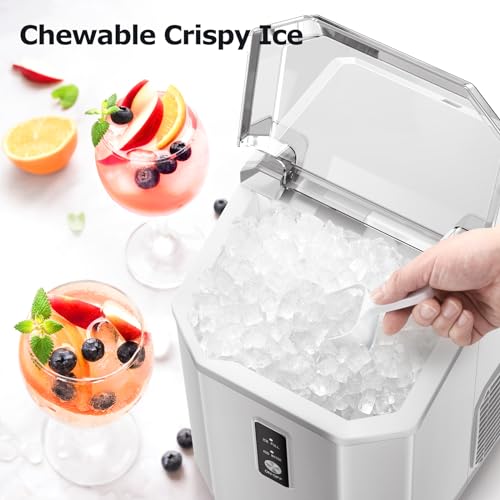 ZAFRO Nugget Ice Maker Countertop with Handle, Pellet Ice Machine with Self-Cleaning, 35Lbs/24Hrs, Chewable Ice Cubes, Nugget Ice Maker with Ice Basket/Ice Scoop for Home/Office/Bar/Party