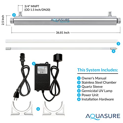 Aquasure Ultraviolet Light UV-C Water Sterilizer Filter System for Whole House Water Sterilization, Disinfection and Purifier | Destroys 99.99% of Bacteria, Virus & Ecoli