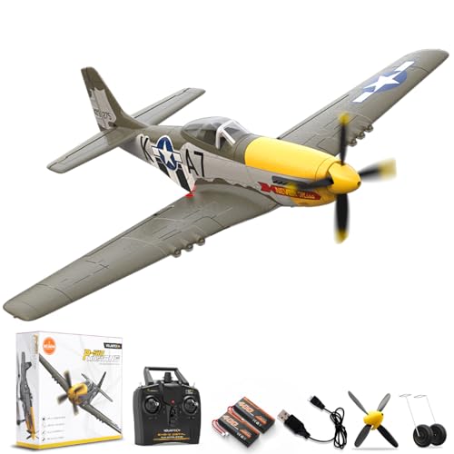 VOLANTEXRC RC Plane, 4 Channel Remote Control Airplane Fighter RTF with 6-Axis Gyro, 3 Modes & Aerobatics Easy to Fly, 2.4GHz Radio Controlled Aircraft for Beginners, Boys & Adults, P51D Mustang, Red