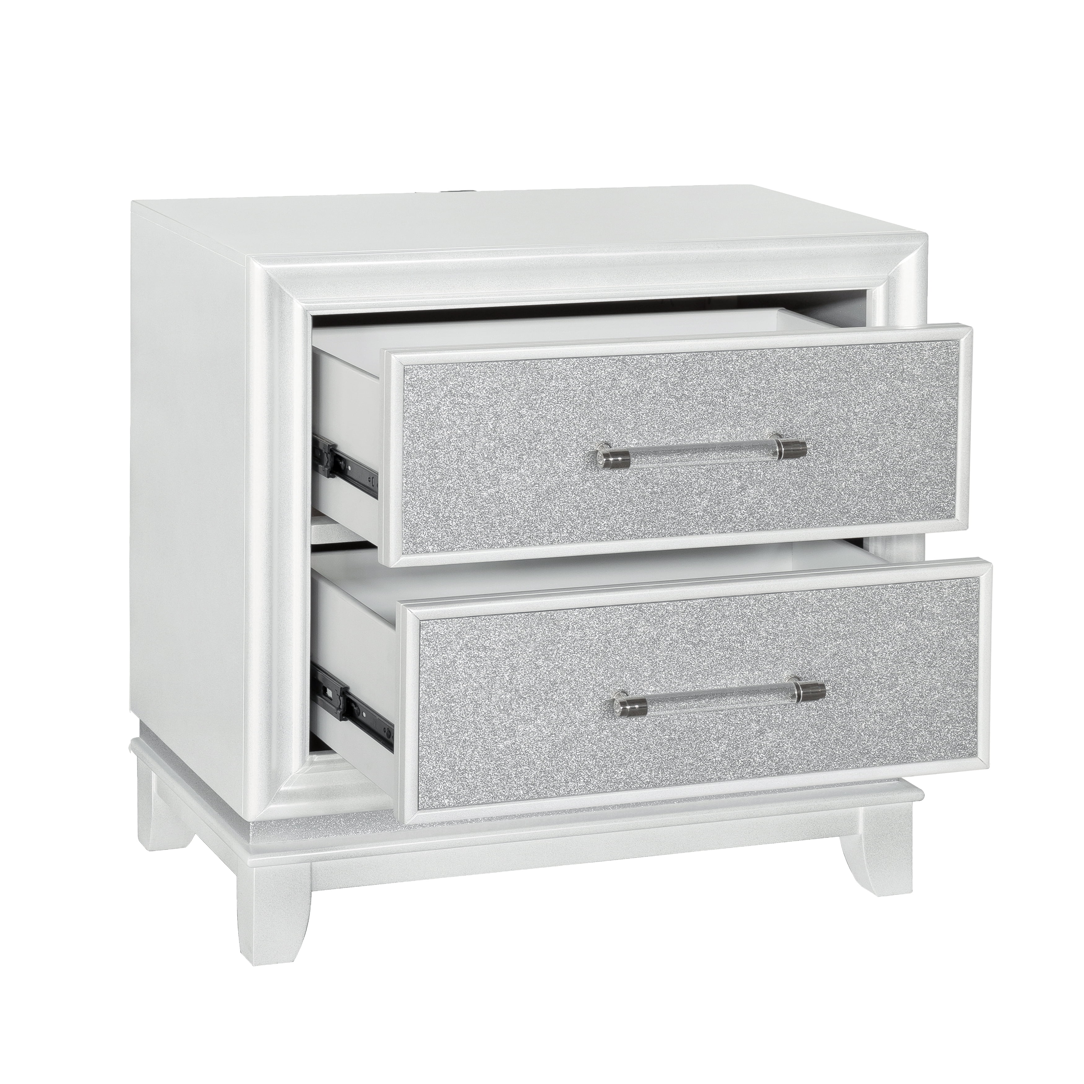 Roundhill Furniture Galaxy 4-Piece Bedroom Set with LED Lights, Tufted Bed, Dresser, Mirror, and Nightstand in Pearlized White, Queen