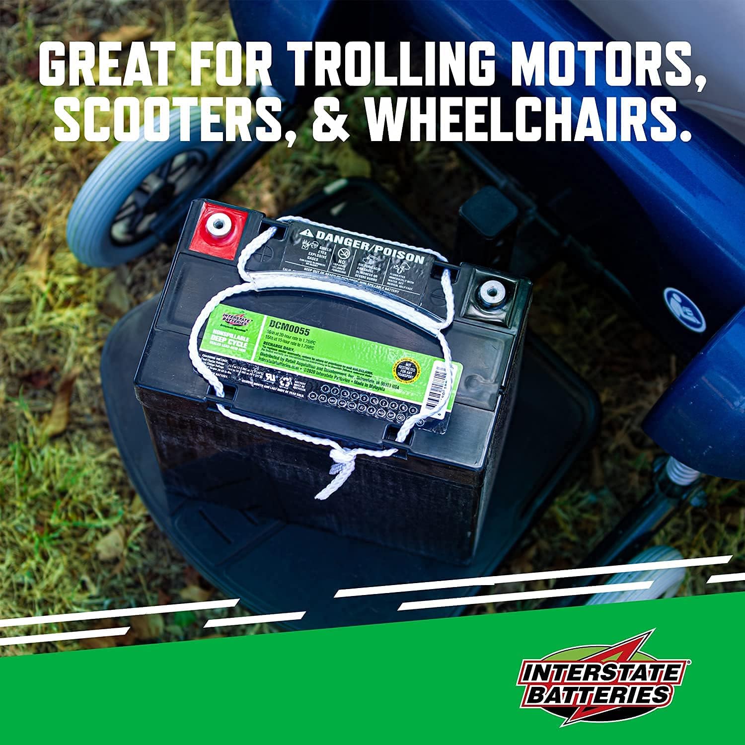 Interstate Batteries 12V 55Ah Deep Cycle Battery (DCM0055) Sealed Lead Acid Rechargeable SLA AGM (Insert Terminals) Wheelchairs, Scooters, ATVs, Solar Power