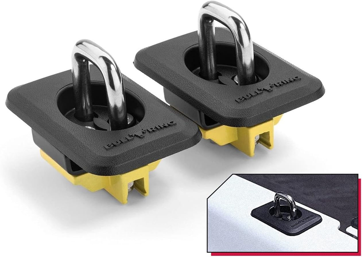 Bull Ring Classic Raised Fit Retractable Tie Down Anchors for '98-14 Ford F150, 98-16 Ford Super Duty, 88-13 Chevrolet Silverado and GMC Sierra, 95-08 Dodge RAM (2 Pairs)