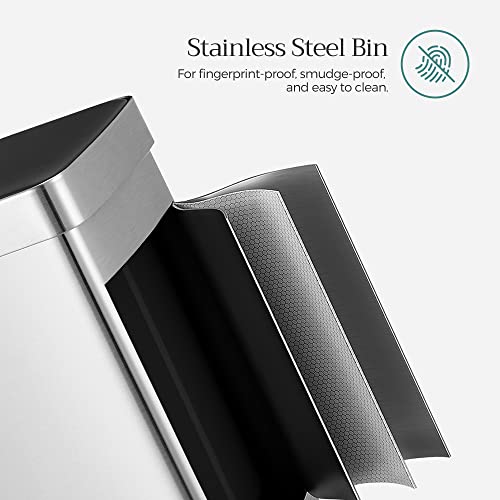 SONGMICS Kitchen Trash Can, 16 Gallons (2 x 8 Gallons) Dual Compartment Garbage Can, 60L Pedal Recycling Bin, Stay-Open Lid and Soft Closure, Stainless Steel, 15 Bags Included, Silver ULTB202E01