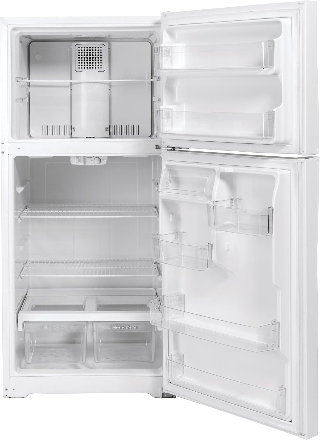 GE GTE19DTNRWW 30 Inch Freestanding Top Freezer Refrigerator with 19.1 cu. ft. Total Capacity, 2 Wire Shelves, 5.6 cu. ft. Freezer Capacity, Right Hinge with Reversible Doors, Crisper Drawer, Frost F