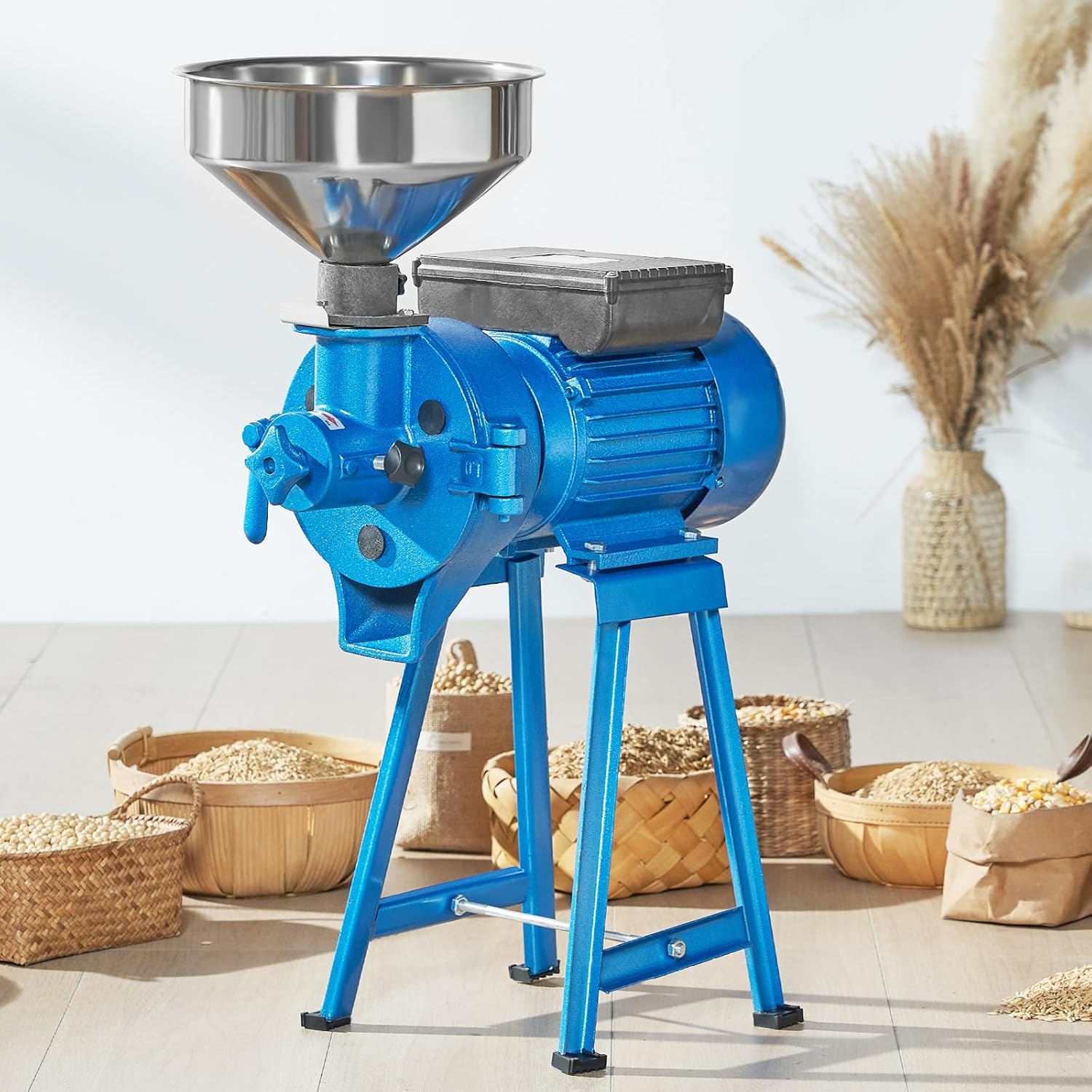 VEVOR Electric Grain Mill Grinder, 1500W 110V Dry & Wet Spice Grinder, Commercial Corn Mill with Funnel, Thickness Adjustable Powder Machine, Heavy Duty Feed Flour Cereal Mill Wheat Grinders