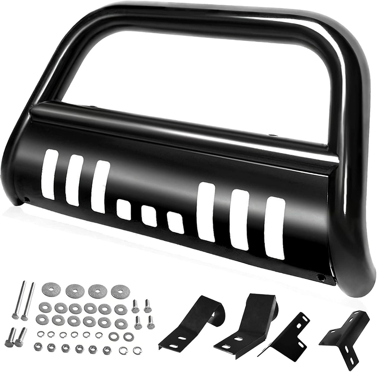 AUTOSAVER88 Bull Bar Compatible for 2004-2022 Ford F150/2003-2014 Navigator Stainless Chrome Bull Bar 3" Push Front Bumper Grill Grille Guard with Skid Plate