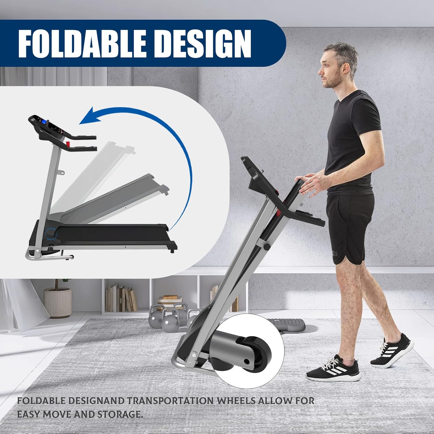 Folding Treadmill for Home Office Gym, Easy Assembly Fitness Motorized Running Jogging Exercise Machine with Cup Holder, 12 Preset Programs