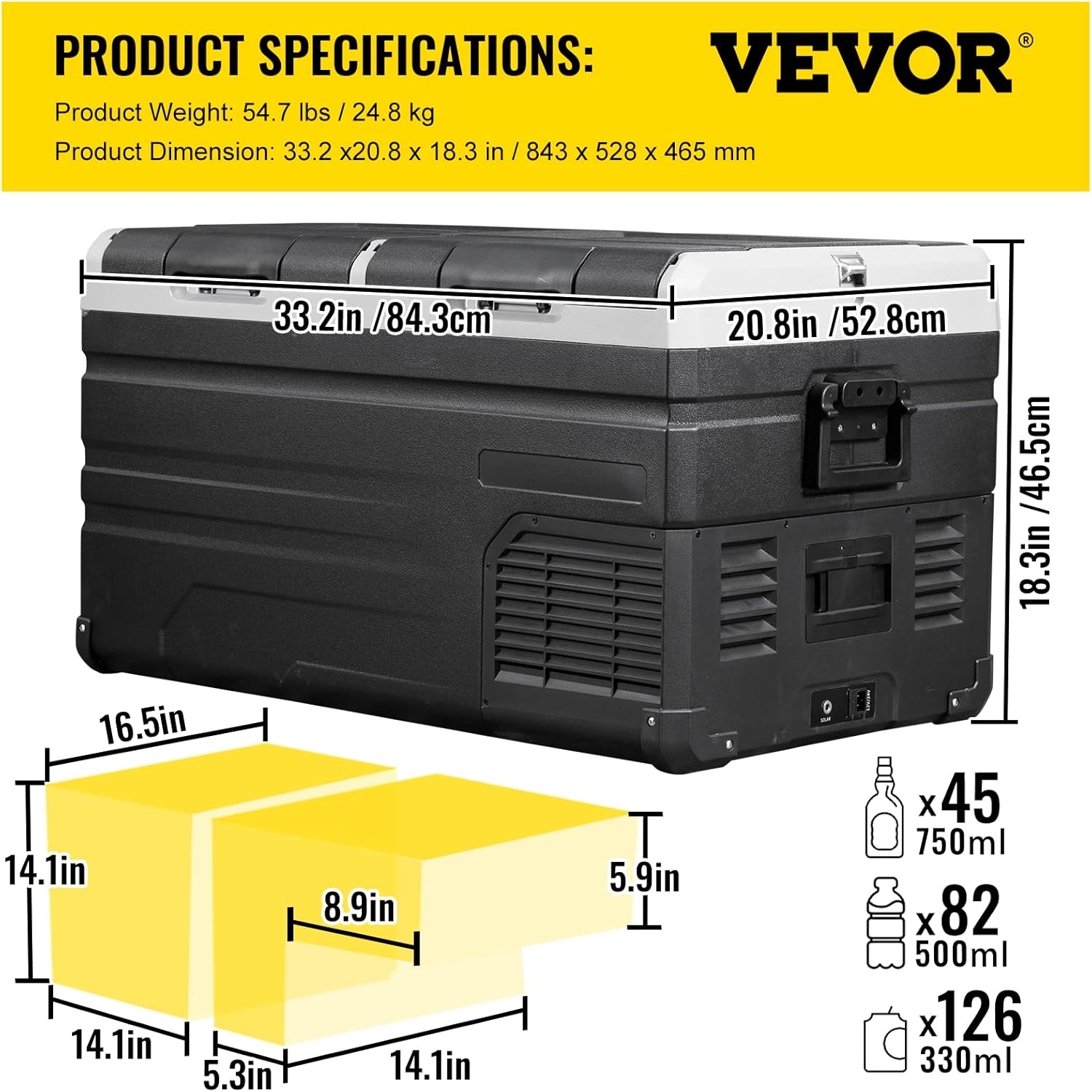 VEVOR 12 Volt Refrigerator 48Qt, Dual Zone Car Fridge Freezer w/App Control & Wheels 12/24V DC & 110-240V AC Electric Compressor Cooler for Truck Vehicle RV Boat Outdoor & Home Use, -4℉-68℉ Black