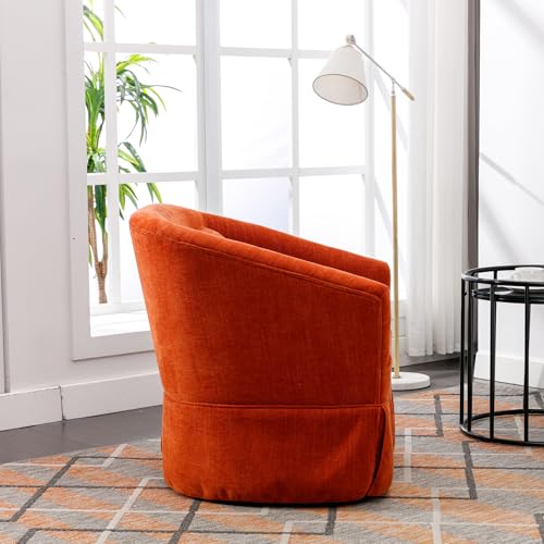 Swivel Accent Armchair, Upholstered 360 Degree Swivel Barrel Chair with Skirt, Modern Comfy Round Armchair with Metal Base & 1 Pillow for Living Room Bedroom Office, Blue