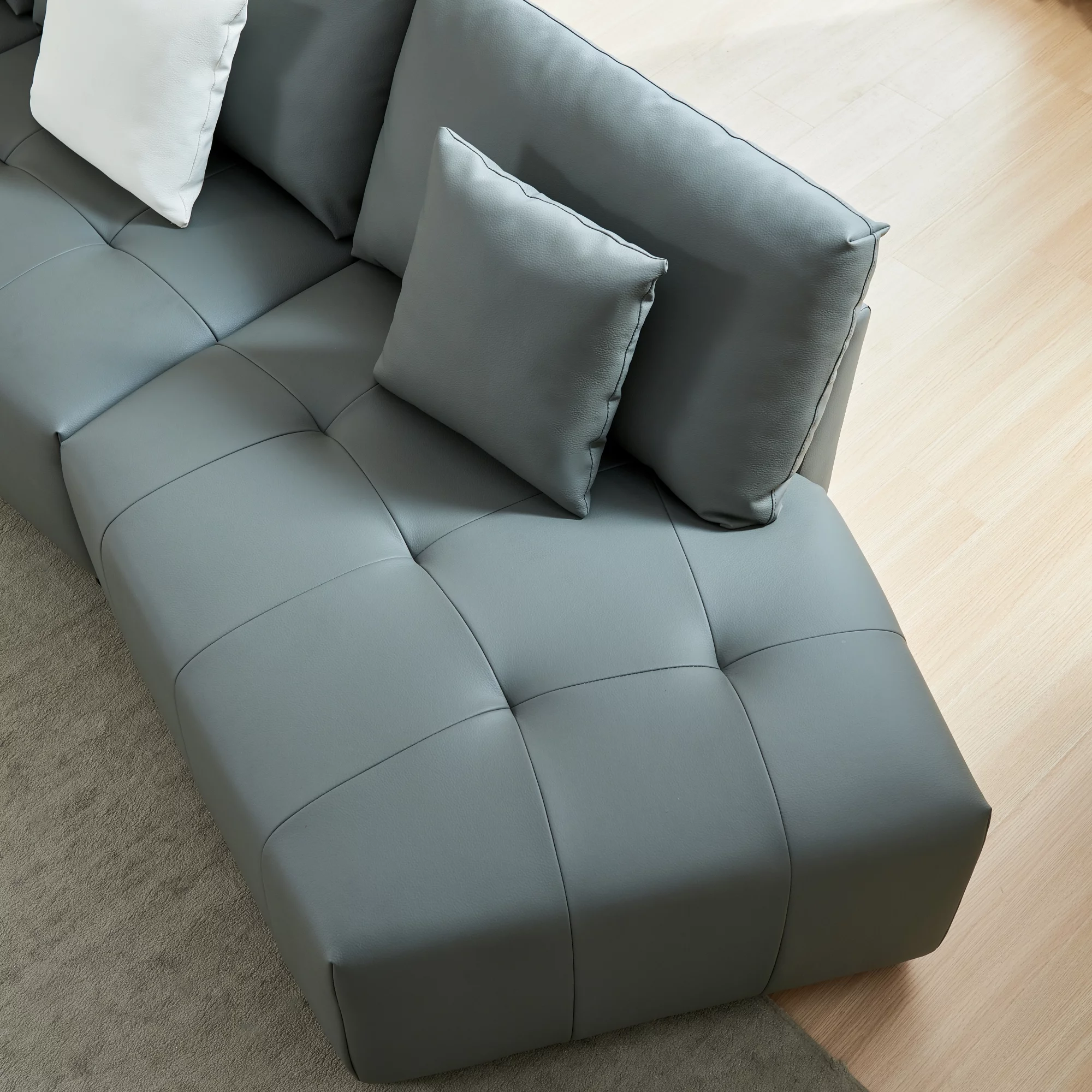 120'' Real Leather Sofa, Modern Modular Sectional Couch, Button Tufted Seat Cushion for Living room, Apartment & Office.(Dark Gray)