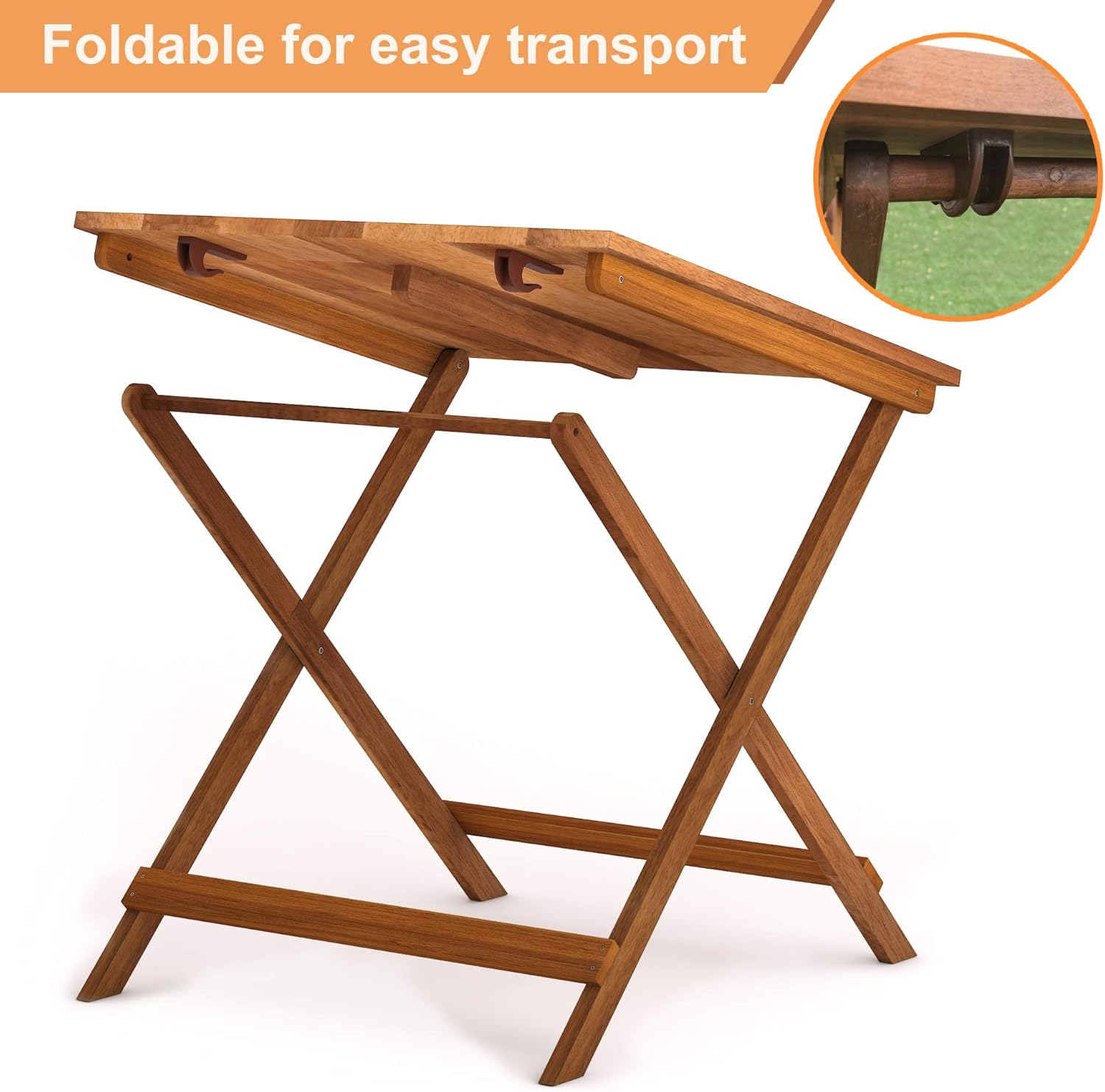 Interbuild Sydney Wood Folding Indoor Outdoor Small Table, Balcony|Backyard|Garden|Patio Table 29.5" x 29.5" x 28.7", Golden Teak