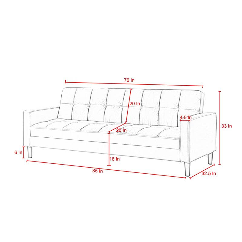 Posh Living Loft Lyfe Toyah Faux Leather Convertible Sleeper Sofa in Black