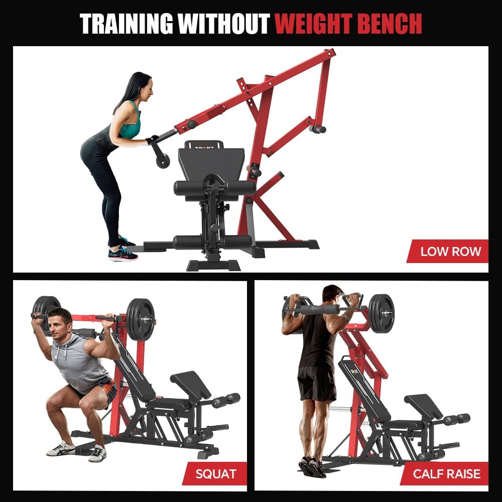 SPART Leverage Machine, Multifunctional Strength Training Station, Plate Loaded Lever Gym with Multi Bench Press for Chest, Shoulder, Back, Core, Leg, Full Body Workout Machine for Home Gym, Red
