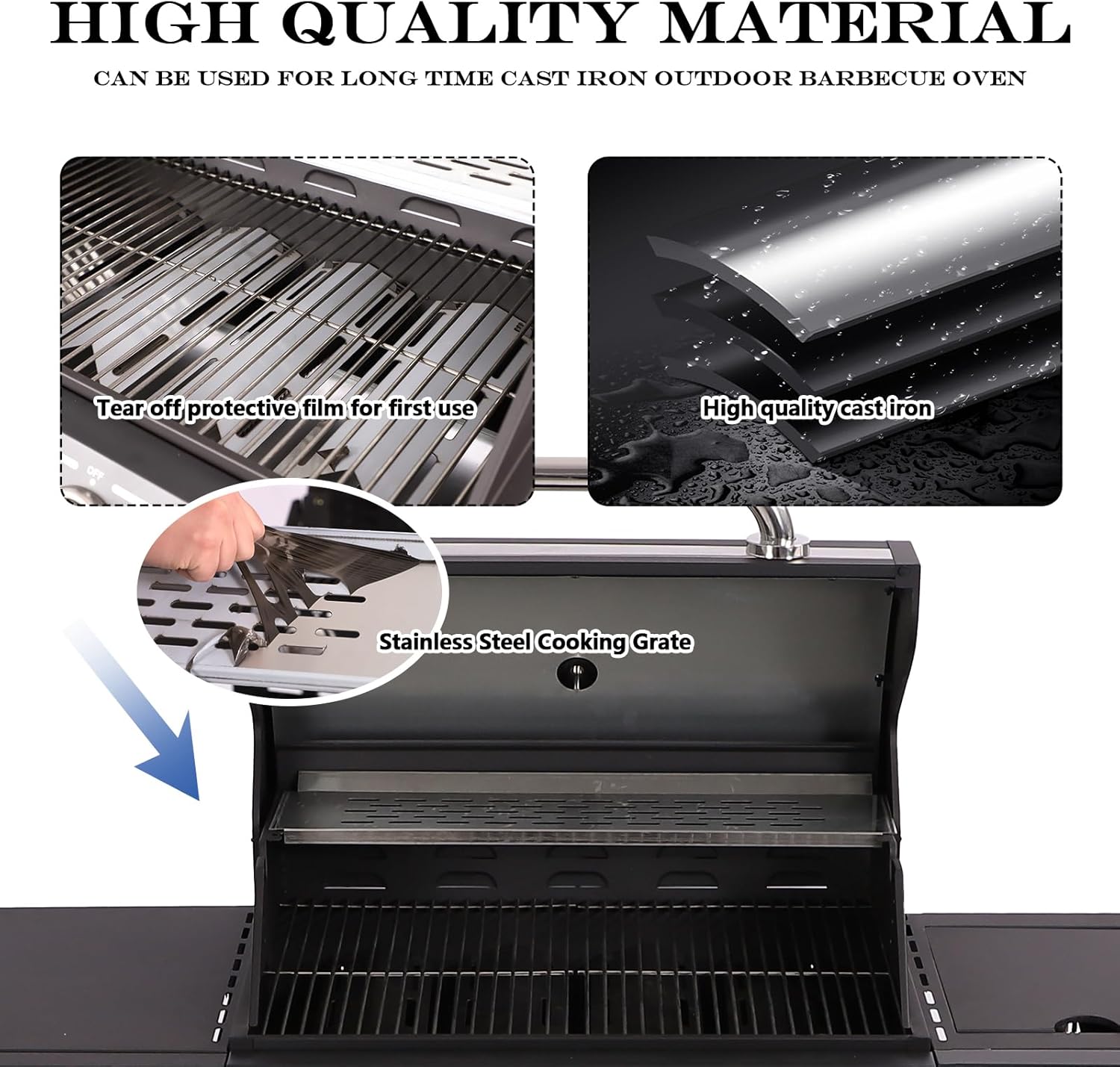 MAGIC UNION 4-Burner Propane Gas BBQ Grills with Side Burner, Cast Iron 50,000 BTU Patio Barbecue Grill with Stainless Steel Grates for Outdoor Cooking, Backyard, Garden