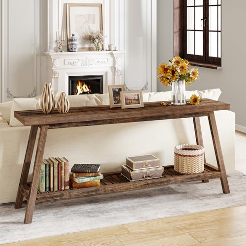 70.9 Inches Extra Long Console Table for Entryway, 2-Tier Narrow Wood Sofa Table Behind Couch, Large Sofa Table for Living Room, Rustic Brown Foyer Hallway Entry Table