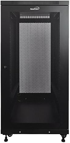 NavePoint 24U Rack Enclosure Server Cabinet, Mid Depth 33 Inch Deep, Perforated Door Lock and Casters Black