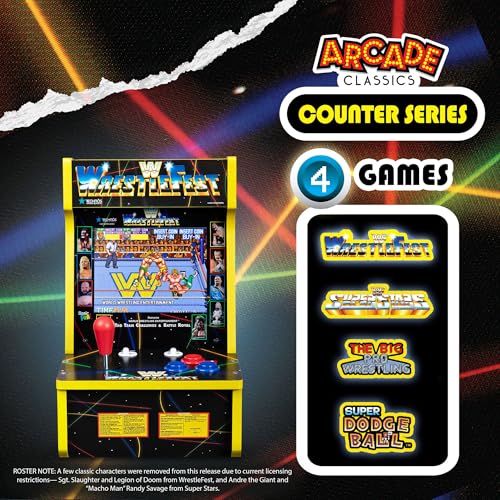 Arcade Classics - WWE Counter Series Game Machine, 4 Games, 8" Liquid Crystal Screen - Mini Cabinet, Portable Gaming, Retro, Countertop Console, Basement Decoration, Man Cave