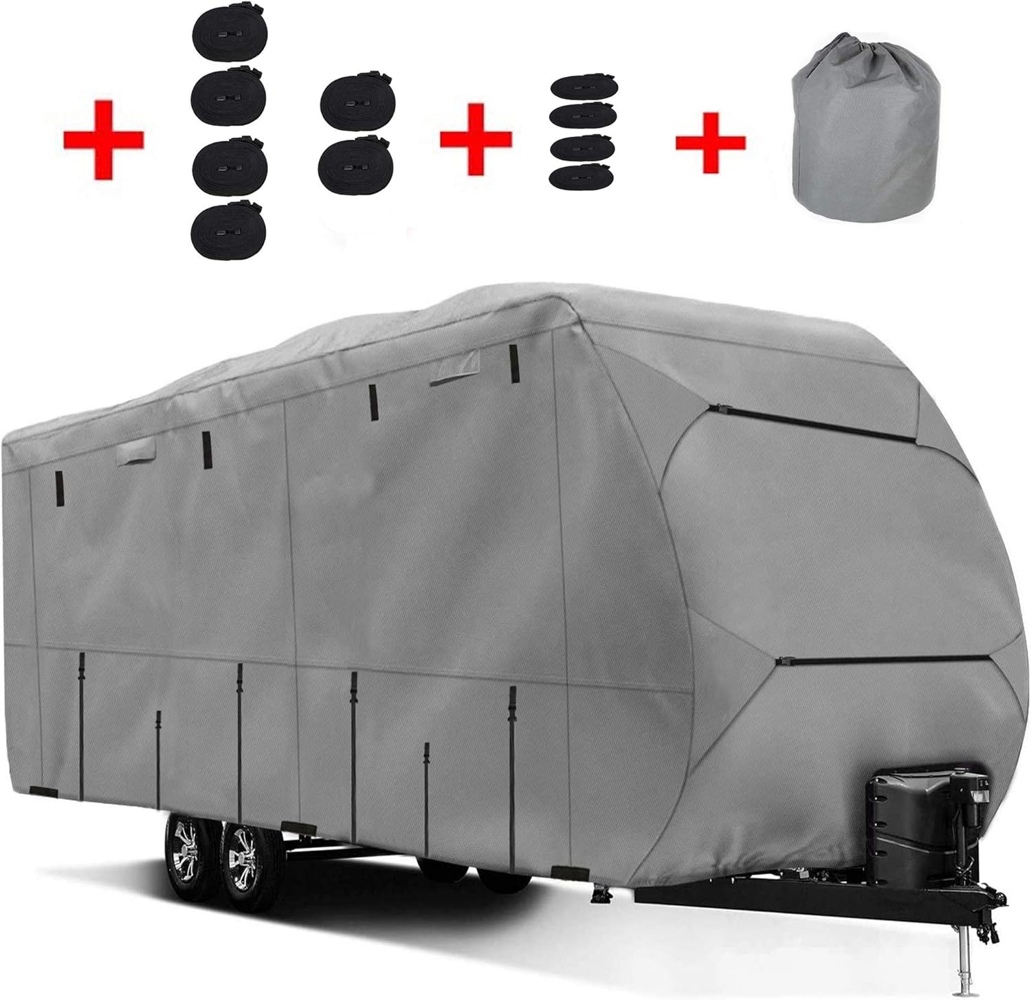 Travel Trailer RV Cover,Waterproof & Windproof Camper Cover Fits 16~18FT RV Trailer,Upgraded 420D Heavy Duty Polyester Oxford Durable, UV, Water Resistant RV Covers