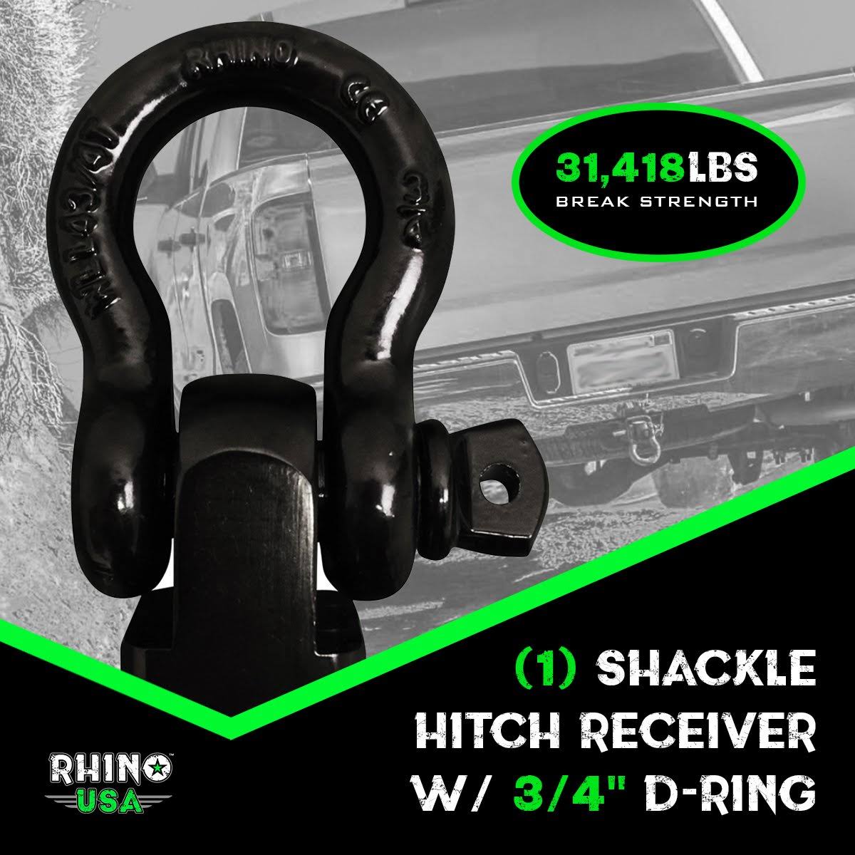 Rhino USA Combo Recovery Tow Strap 20ft u0026 Shackle Hitch Receiver
