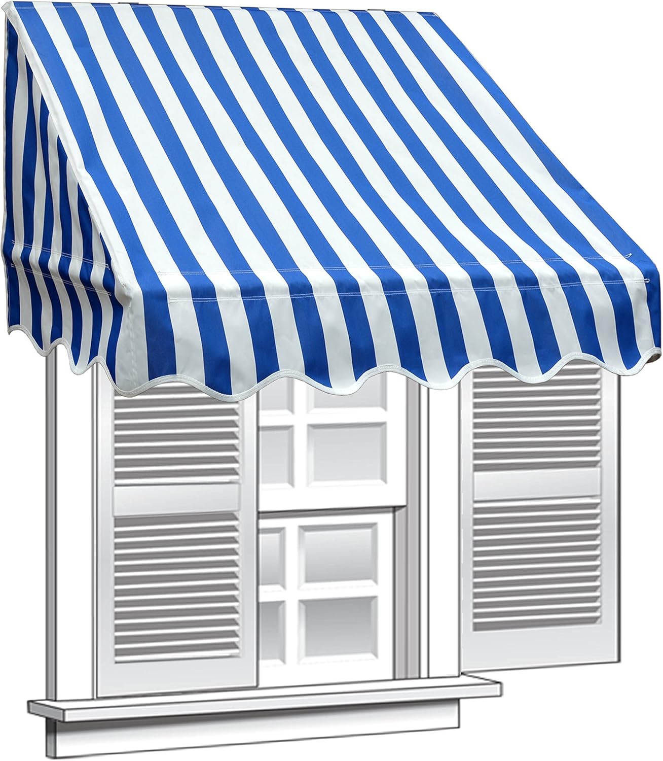 Aleko 8" X 2" Window Awning Door Canopy 8-Foot Decorator Awning, Blue And White