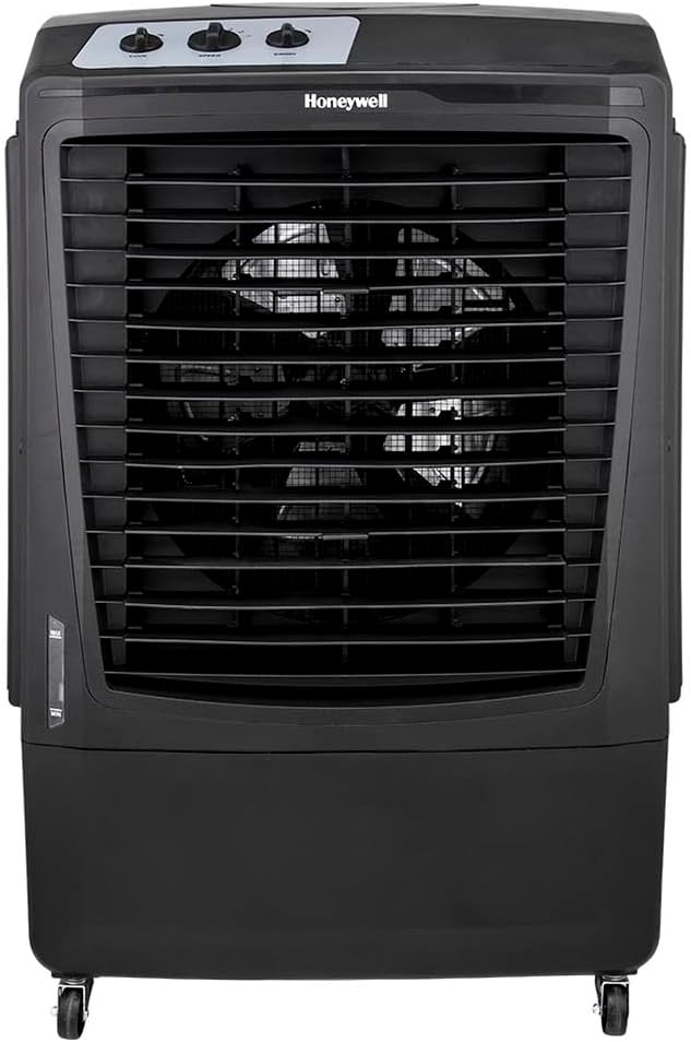 Honeywell 2100 CFM Outdoor Portable Evaporative Cooler & Fan for Patio Area, Deck, Backyard, Garage, Cools up to 850 Sq. Ft. with 3 Speeds and 36 Ft. Air Throw for Large Outdoor Spaces, Black