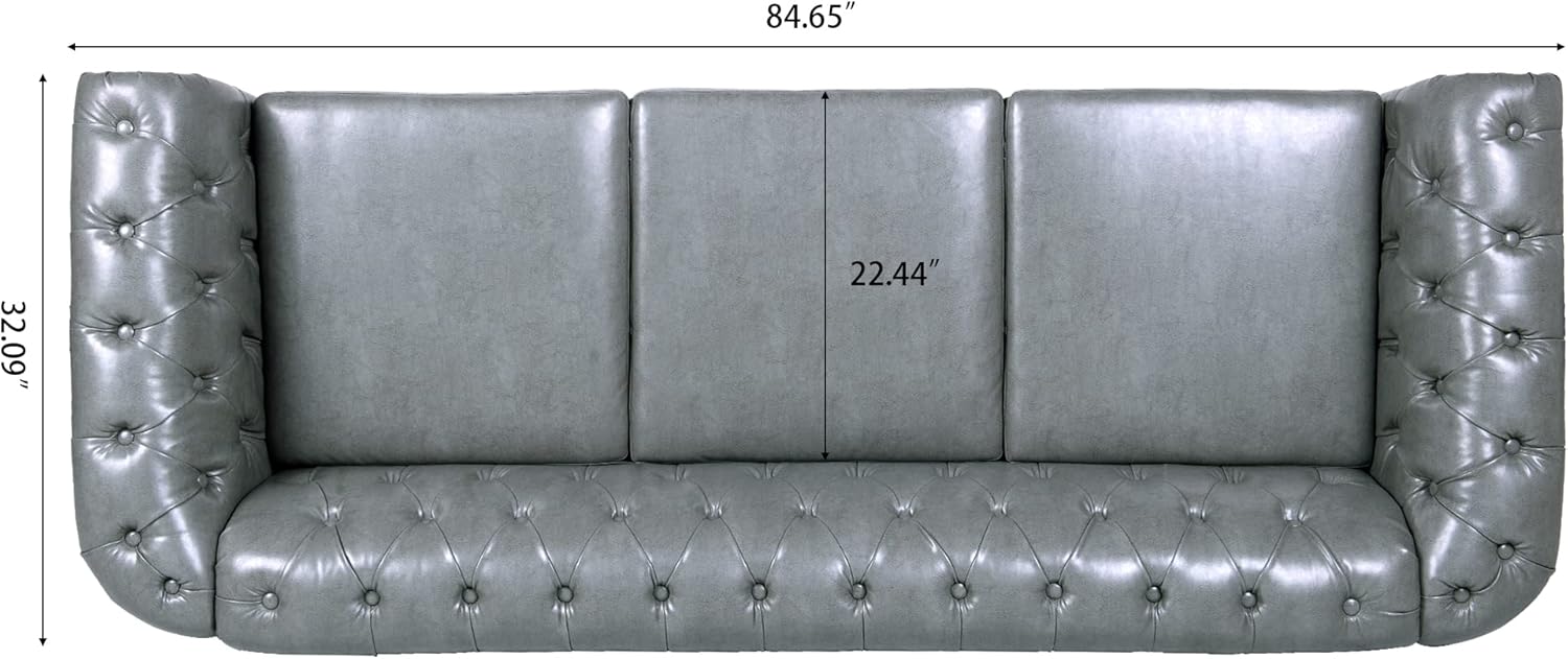 3-Seaters Living Room Clasic Chesterfield Sofa Couch Button Tufted PU Leather Upholstered Sofa&Couch with Luxury Roller Armrest Soild Wood Legs Movable Cushions & Nailhead Decor