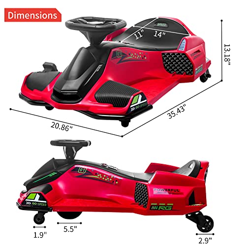 24V Kids Ride on Drift Car for Kids, Electric Drifting Go-Kart Up to 7.5 mph Variable Speed, Built-in Music,Colorful LED Light,USB,Low-Power Alarm (Blue, 24V)