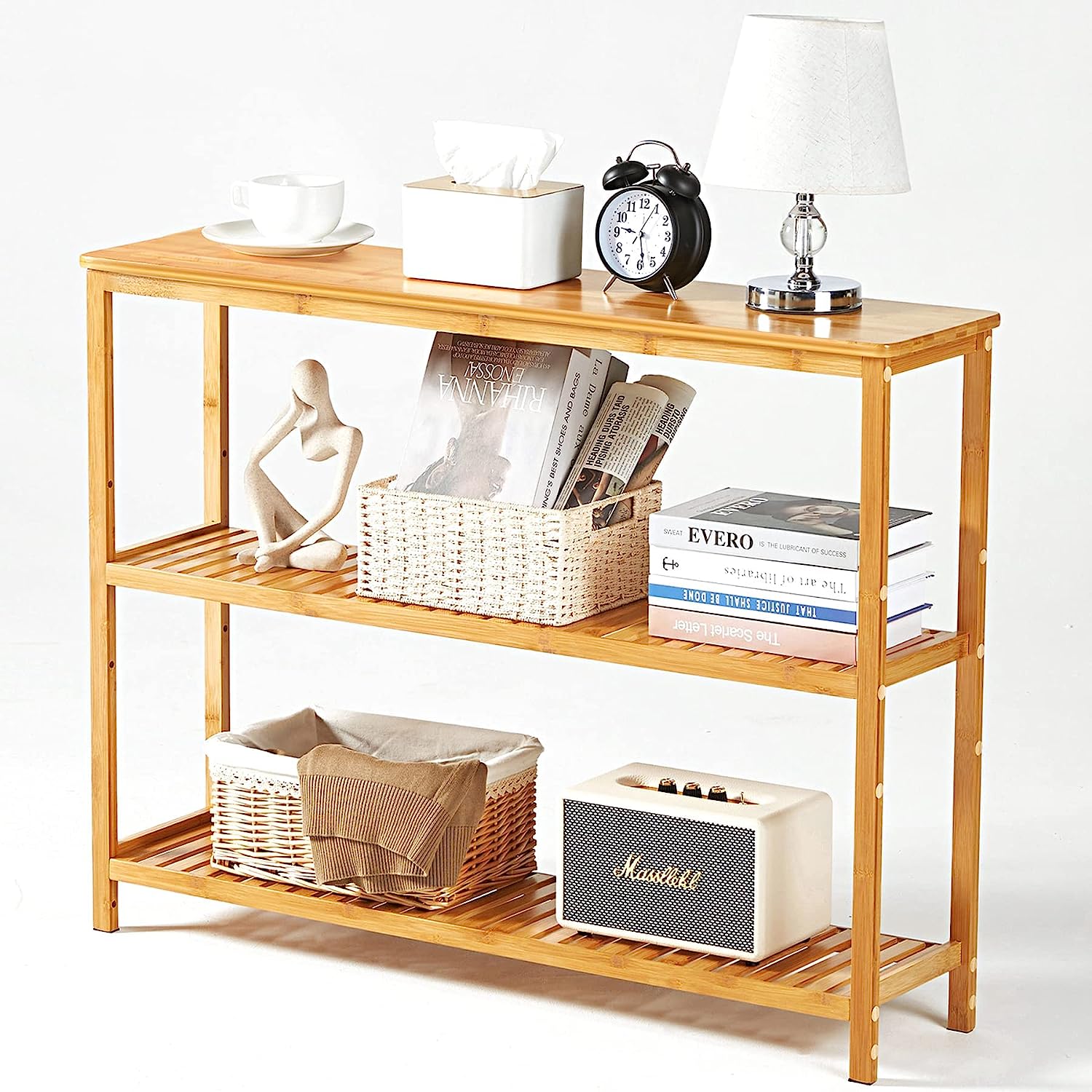 Console Tables for Entryway,3 Tier Entryway Table with Shoe Storage,Bamboo Narrow Console Table for Living Room, Bedroom,Foyer,Hallway Table
