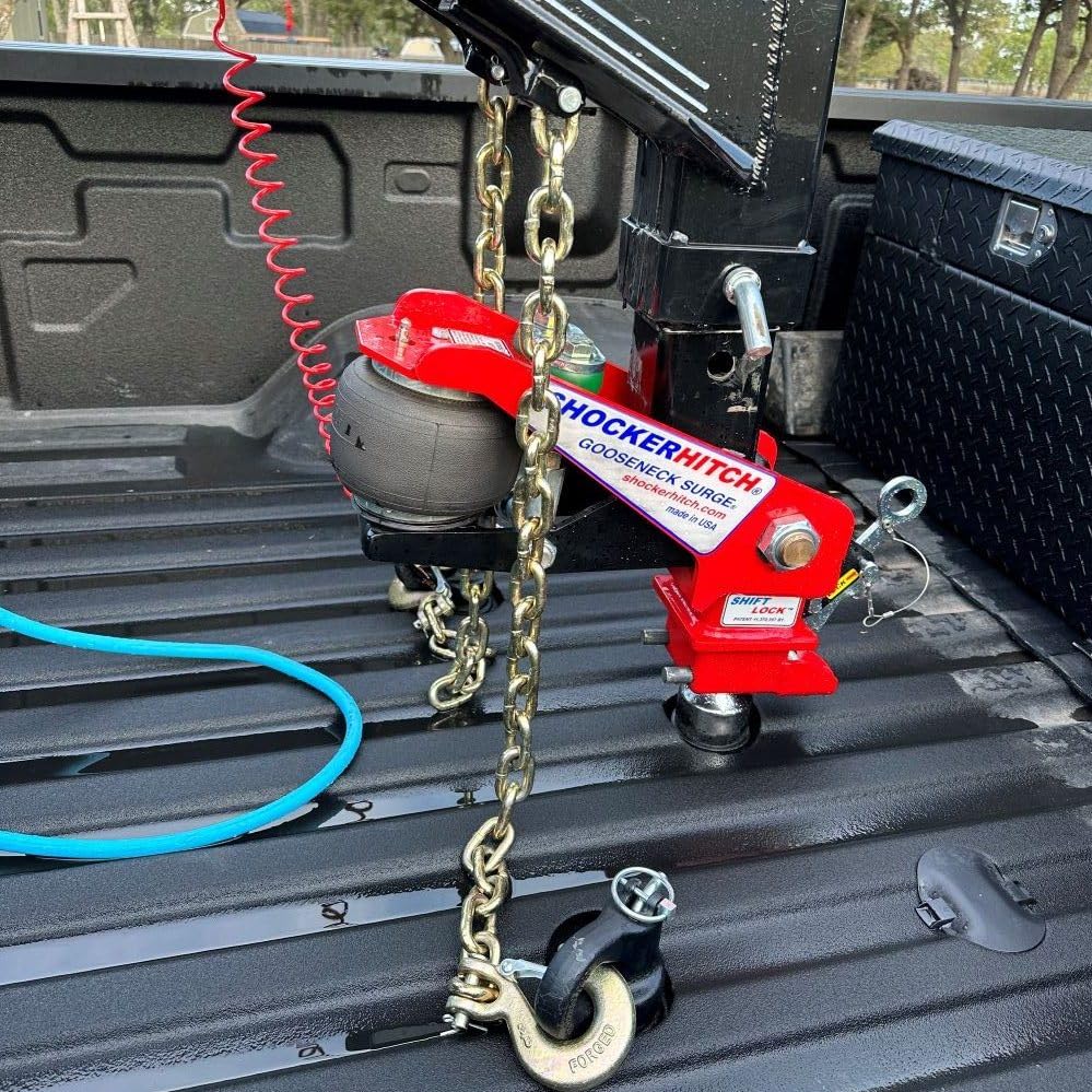 Shocker Gooseneck Air Hitch & Coupler for PJ Trailer, 4" RND AnglePin 2-5/16"Ball9 OffsetCoupler