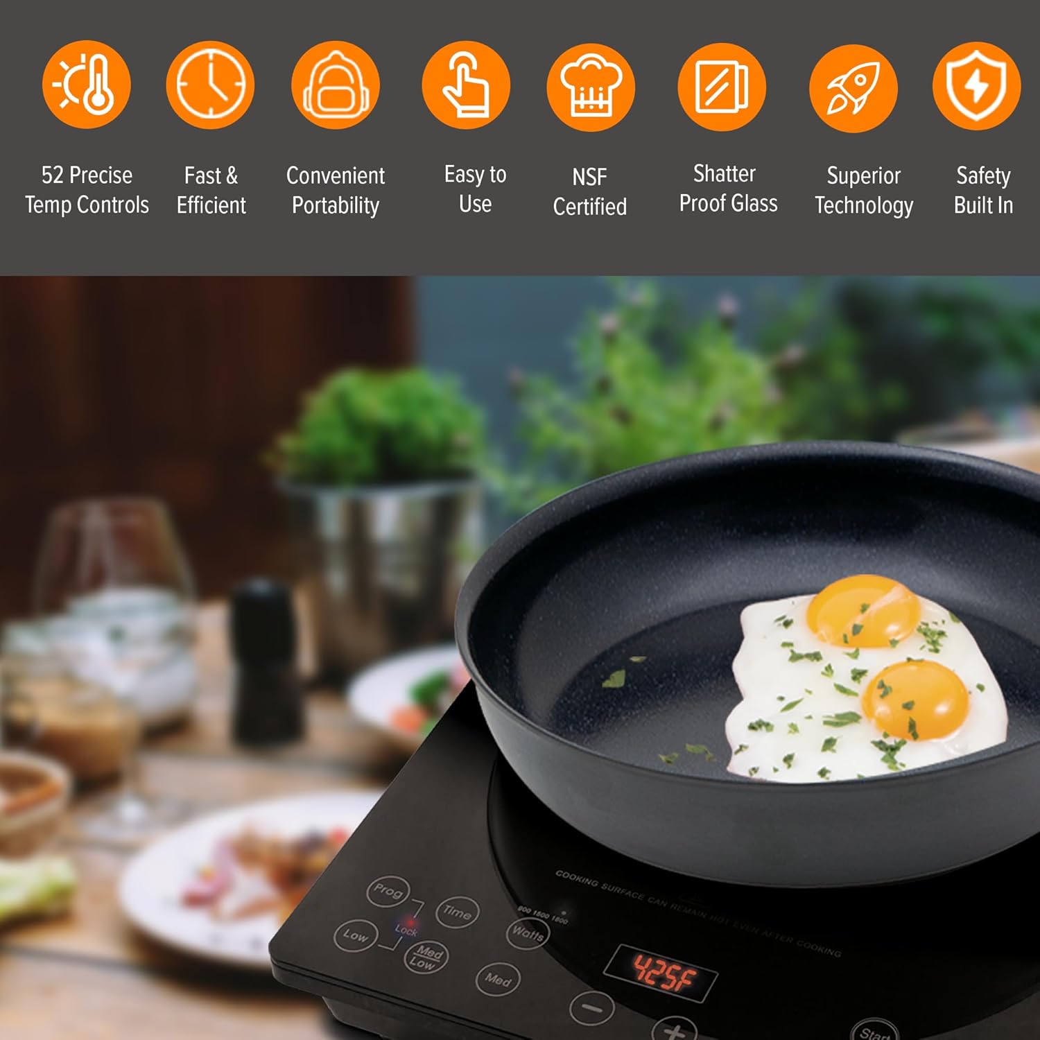 Nuwave Pro Chef Induction Cooktop, Portable, Large 8” Heating Coil, Temp Settings from 100°F - 575°F, Perfect for Commercial & Professional Settings, NSF-Certified, Shatter-Proof Ceramic Glass Surface