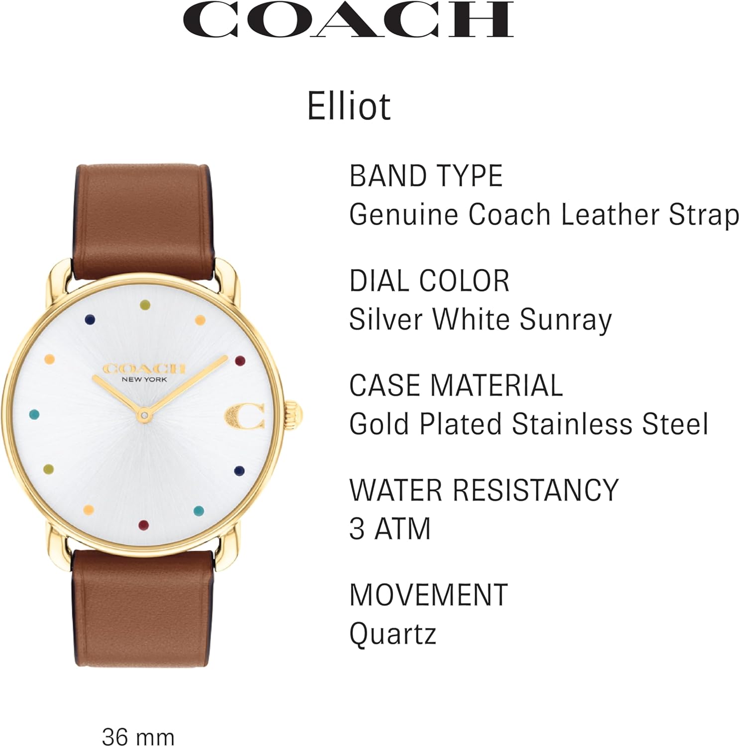 Coach Elliot Women's Watch | Elegant and Sophisticated Stles Combined | Premium Quality Timepiece for Everyday Wear | Water Resistant | (Model 14504206)