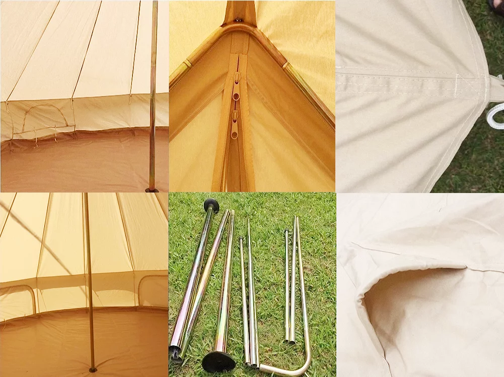 Latourreg Outdoor Glamping Waterproof Cotton Canvas 19.7ft(6M) Bell Tent with Side-Wall Stove Jack Glamping Yurt Tent with Mesh Screen Door and Windows