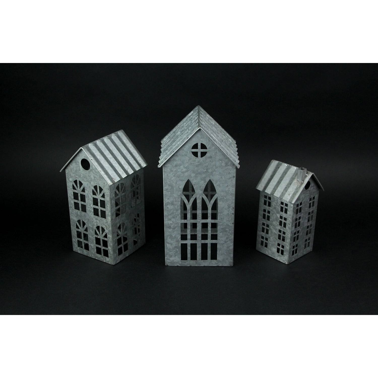 Country Farmhouse Metal House Shaped Candle Holders Set of 3