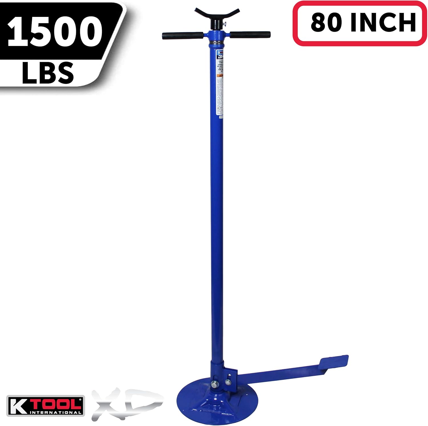 K Tool International XD Underhoist Pole Jack Support Stand with Foot Pedal 3/4 Ton, Range 53 1/2" to 80" Auto Lifts Transmission and Drive Train Spin Handle KTIXD61077