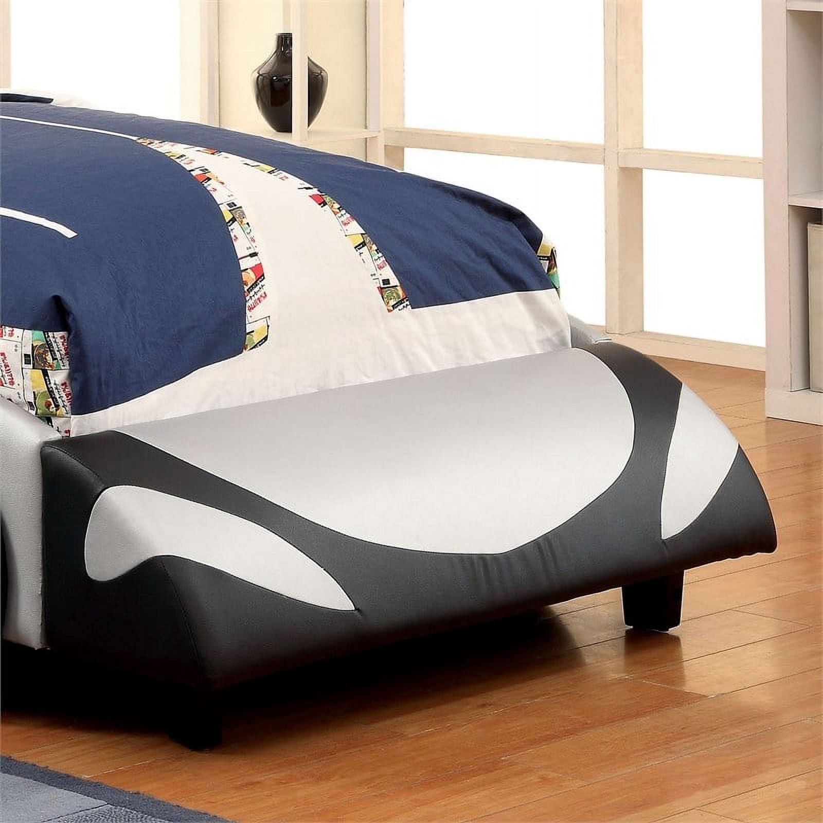 Roseberry Kids Contemporary Faux Leather Full Race Car Bed in Silver