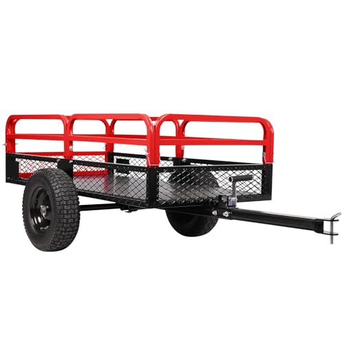 Heavy Duty Steel Dump Cart & Utility Trailer 1600LB Capacity ATV/Lawn Tractor Hauler with Dual Dumping Modes (Manual/Foot Pedal), All-Terrain Tires & Dual Bearings for Garden, Farm, Firewood