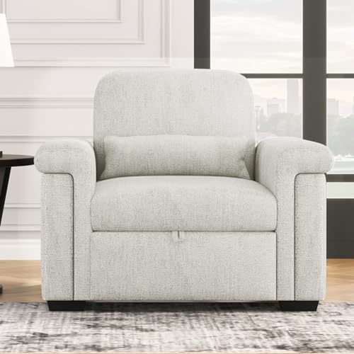 Sleeper Chair Bed, 37.8in Pull Out Sleeper Bed with Polliw, 3 in 1 Convertible Single Sofa Chair Bed with Adjustable Backrest, Chaise Lounge Chair Indoor for Living Room, Bedroom, Salon, Beige