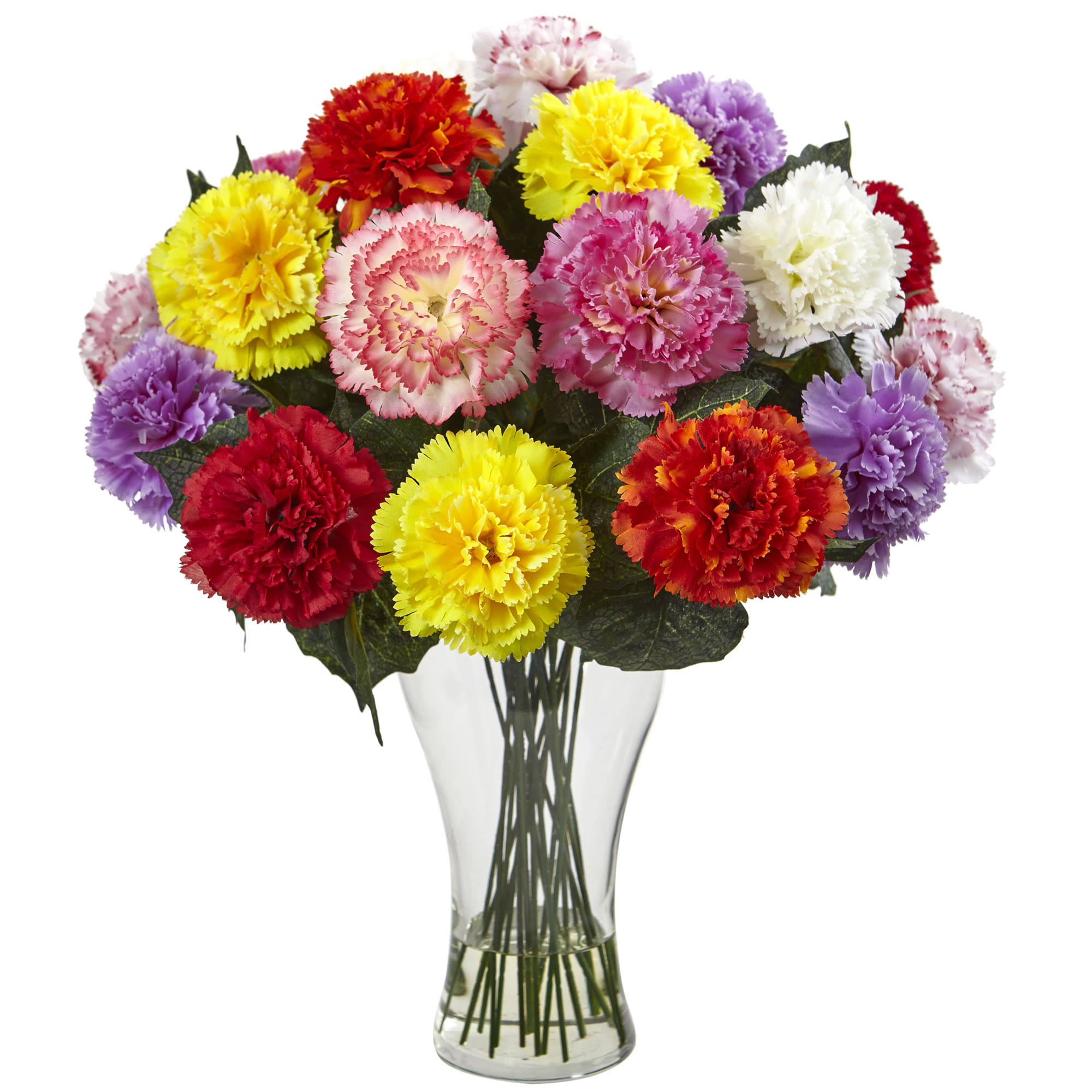 Nearly Natural Blooming Carnation Arrangement w/Vase Orange
