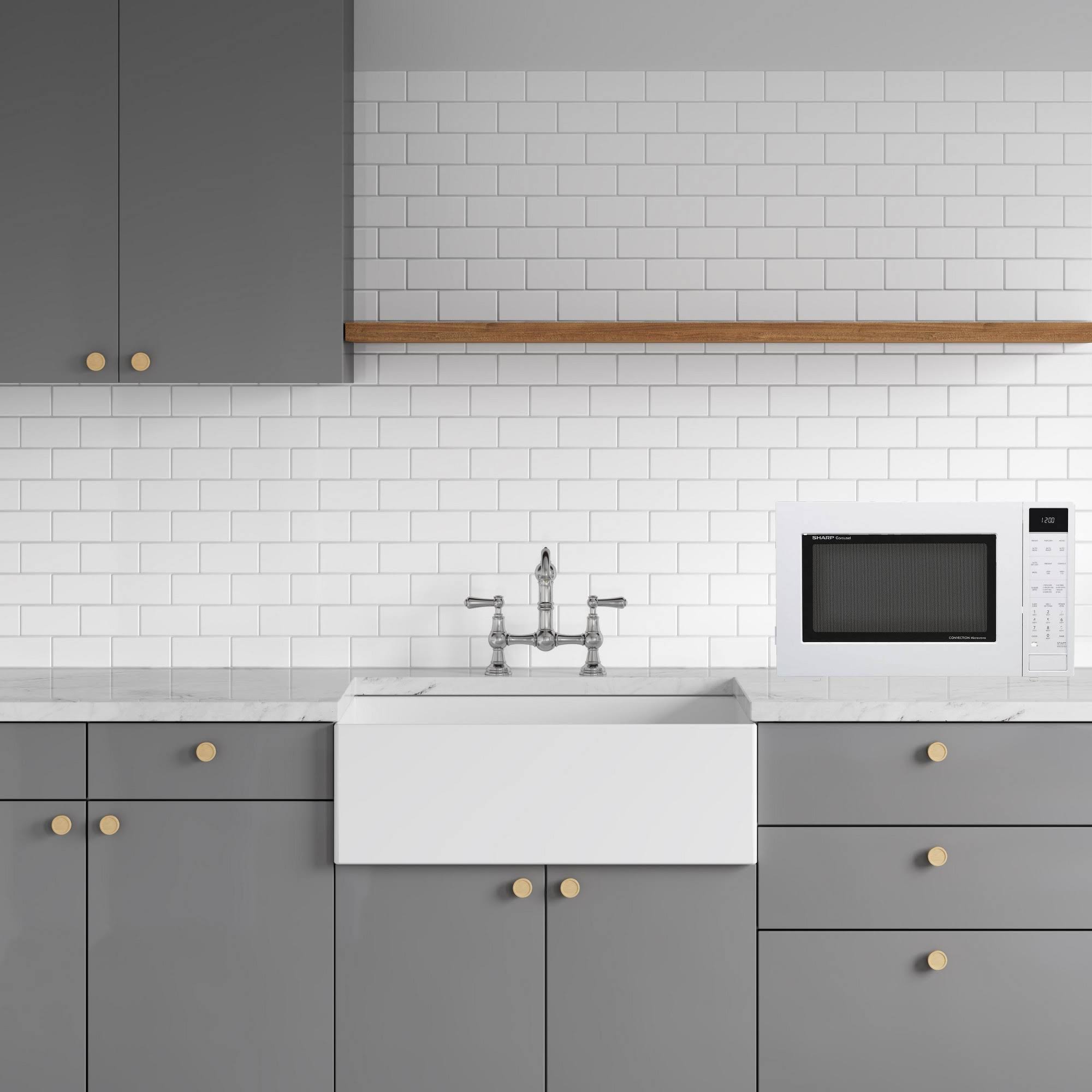Sharp Carousel Countertop Convection + Microwave Oven 1.5 CU. FT. 900W with Matte White Finish